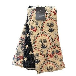 Brooks Brothers Kitchen Dish Towels July 4th Waffle Weave Set of 3 Flags Stars